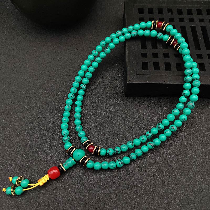6mm Tibetan Turquoise Healing Mala Bracelet for Balance
