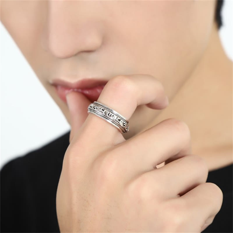 Copper Plated Silver Om Mani Padme Hum PiXiu Rotatable Ring