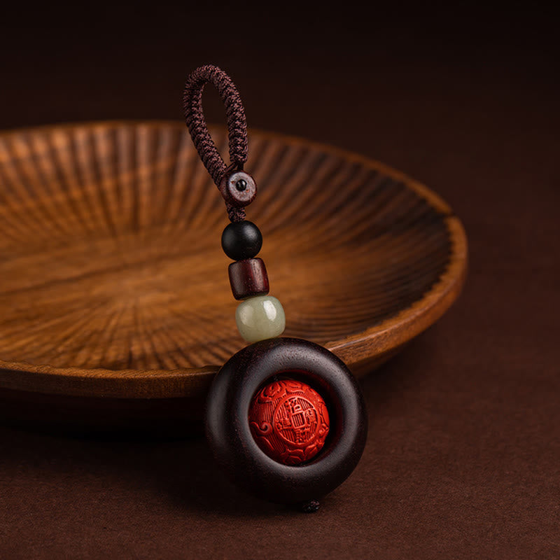 Small Leaf Red Sandalwood Om Mani Padme Hum Protection Key Chain