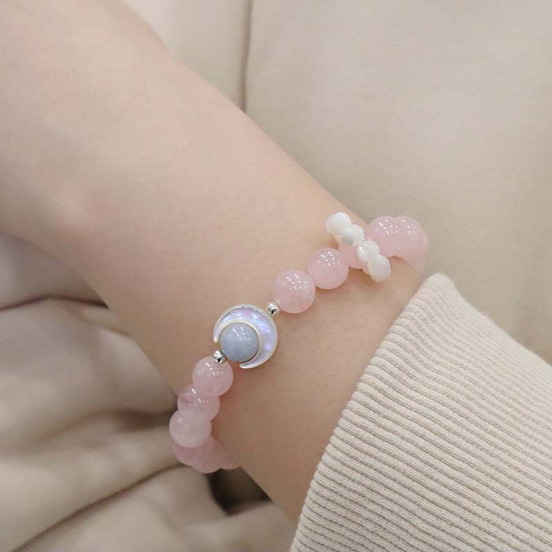925 Sterling Silver Amethyst Crescent Moon Healing Bracelet