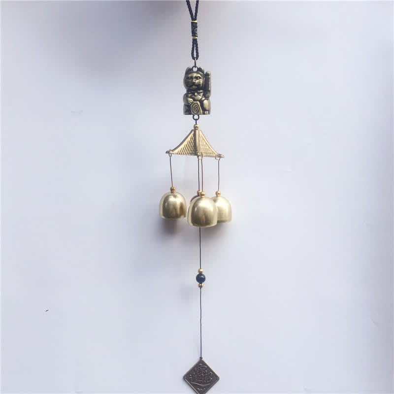 Copper Auspicious Wealth Cat Wall Hanging Chime | Zen Decor