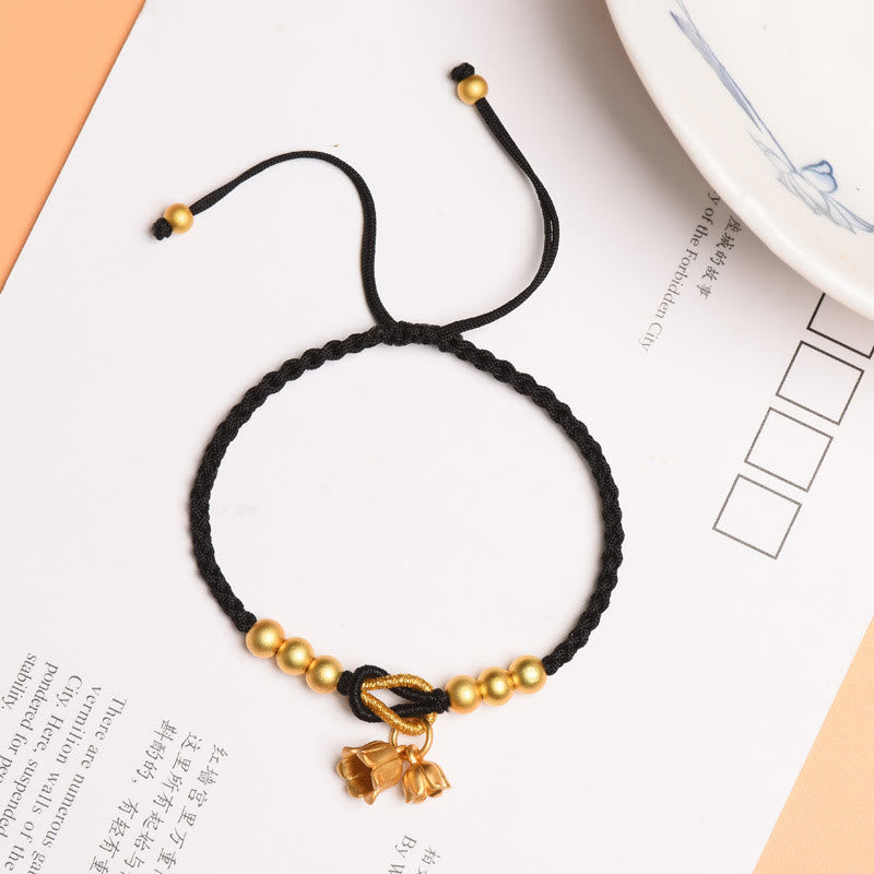 Red String Bracelet with Lily Of The Valley Charm for Luck & Protection