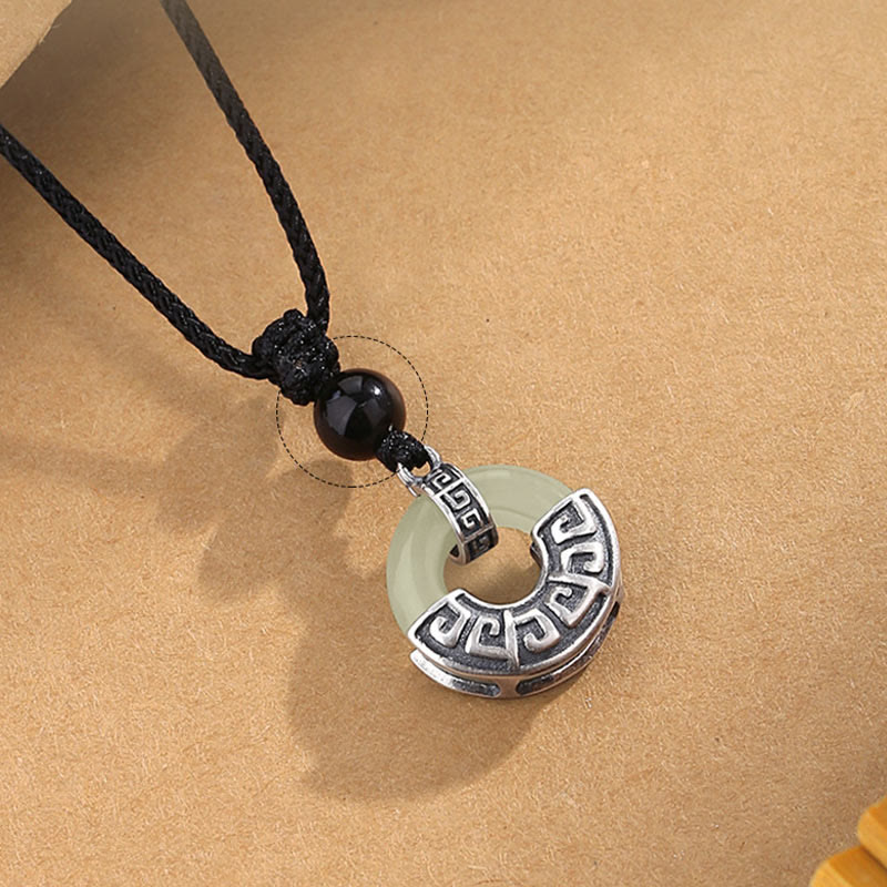 Natural Hetian Jade Peace Buckle Necklace | 925 Silver Prosperity