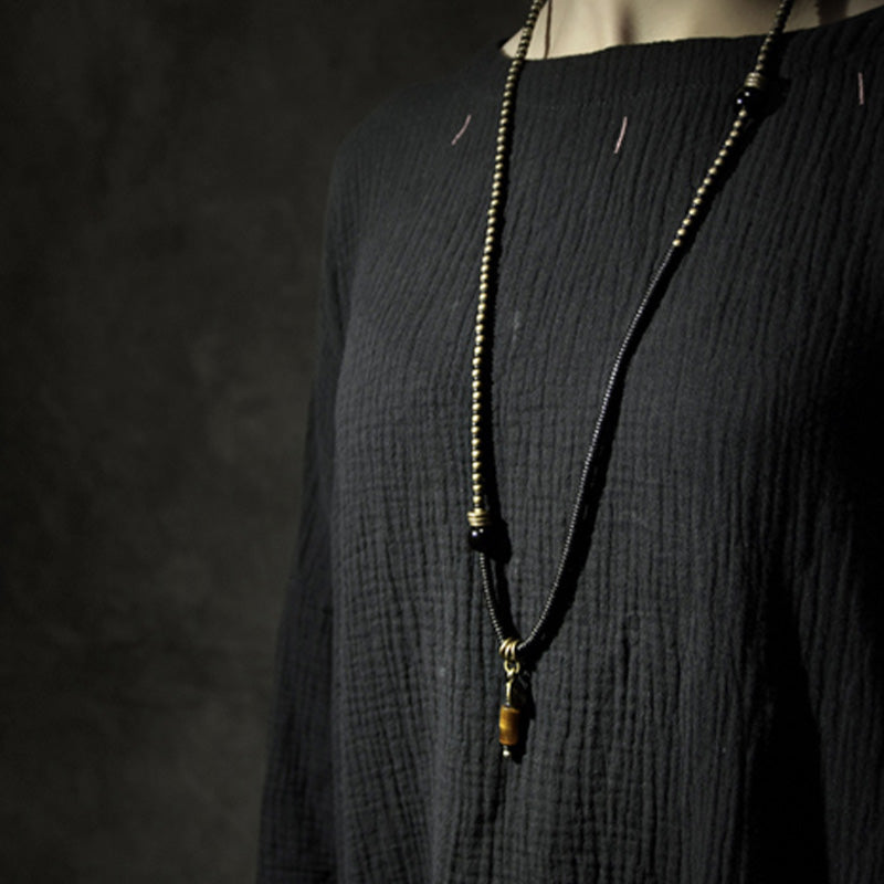 Ebony Wood Dzi Bead Copper Peace Bracelet for Meditation