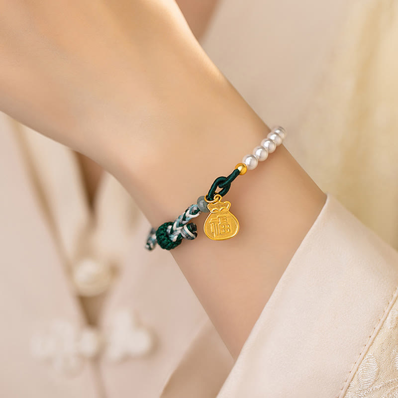 Sterling Silver Fu Pearl & Hetian Jade Wisdom Bracelet