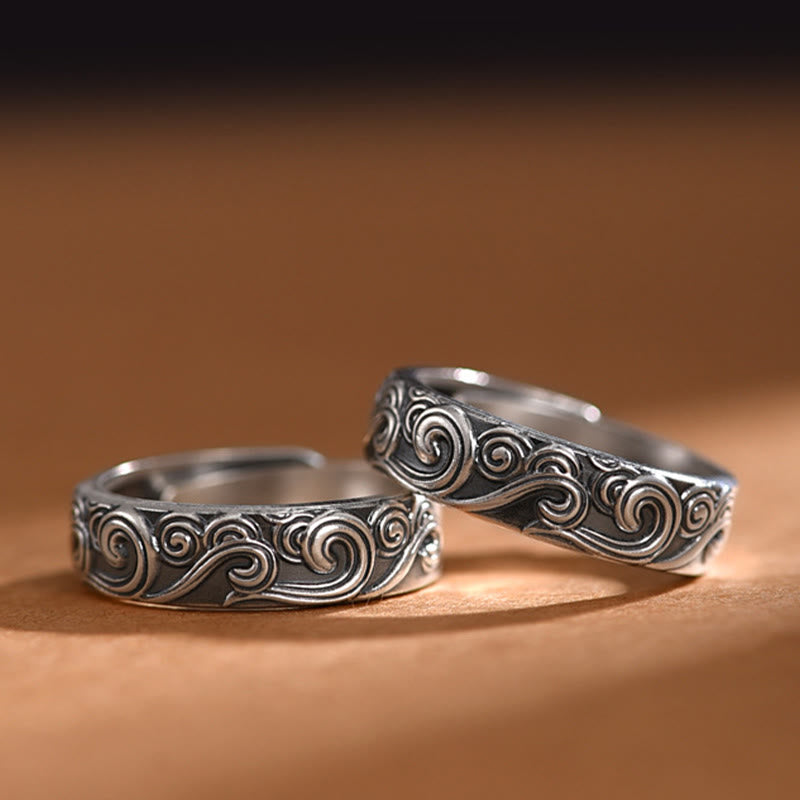 999 Sterling Silver Auspicious Clouds Adjustable Spiritual Ring