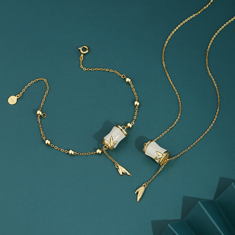 Hetian White Jade Luck Necklace & Bracelet | Sterling Silver & 22K Gold