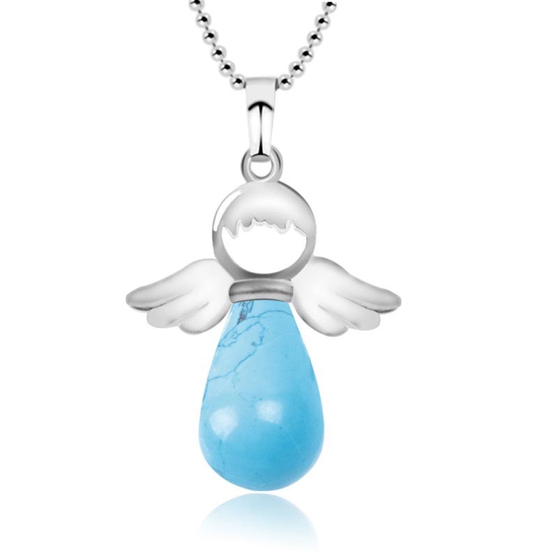 Natural Crystal Luck Necklace with Angel Wings Pendant