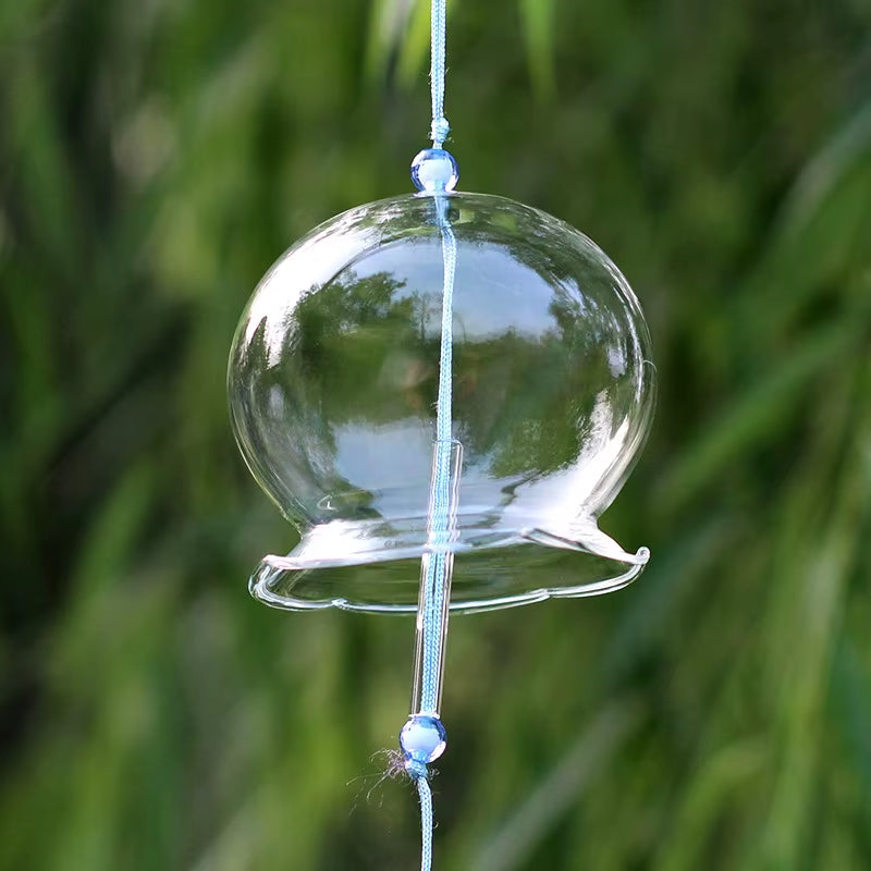 Clear Japanese Glass Wind Chime Bell with delicate hanging string for home decor