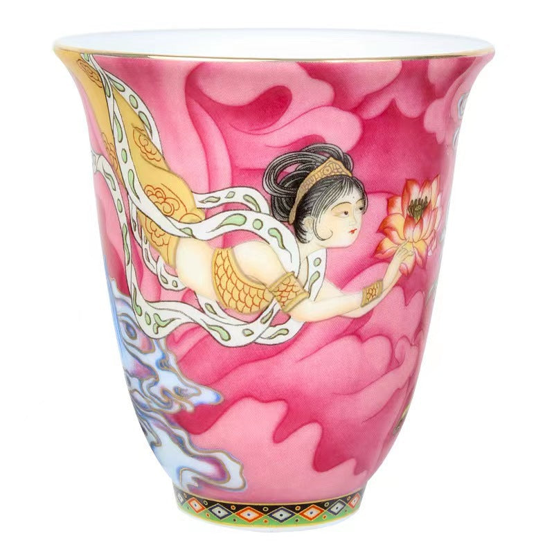 Dunhuang Flying Apsaras Ceramic Tea Cup 100ml Zen Decor
