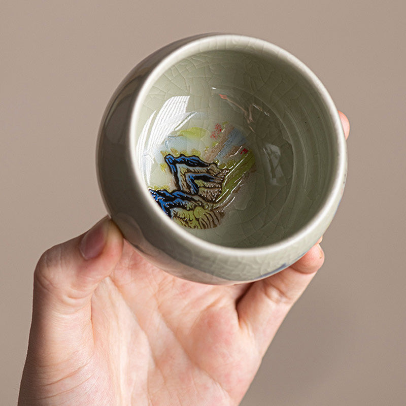 Ceramic Kung Fu Teacup 150ml | Panorama of Rivers and Mountains