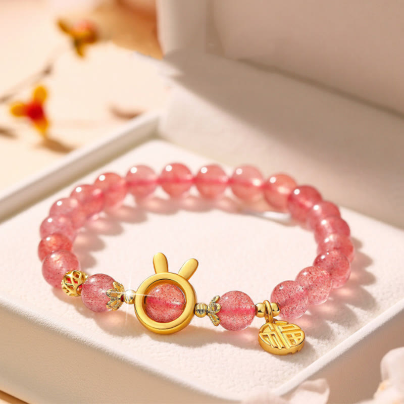 Strawberry Quartz Fu Character Healing Bracelet
