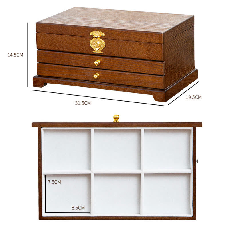 Three-Layer Wooden Jewelry Box for Zen Decor Storage