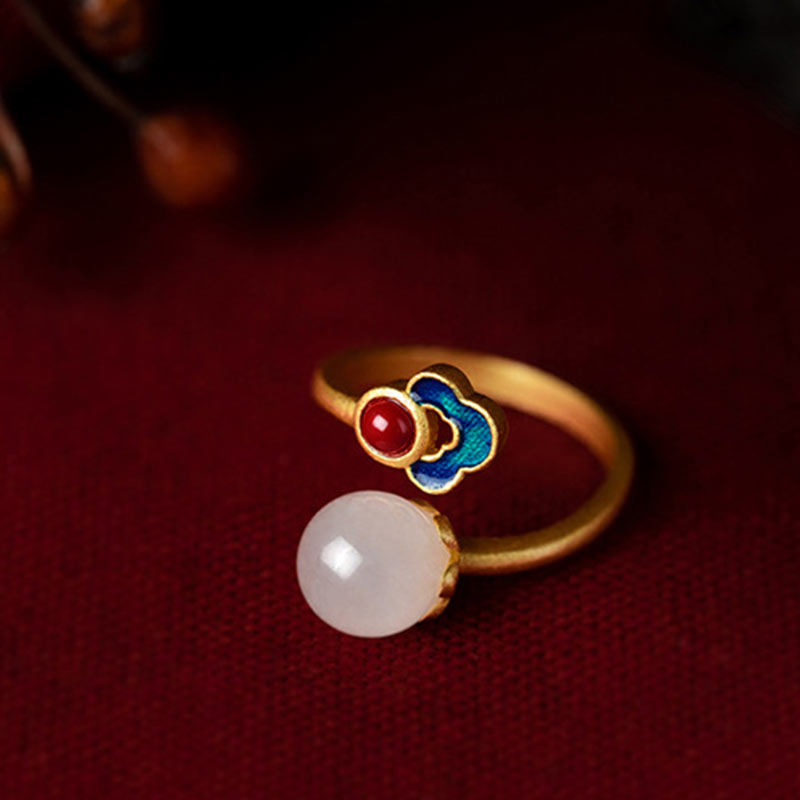 White Jade Auspicious Cloud Blessing Luck Adjustable Ring