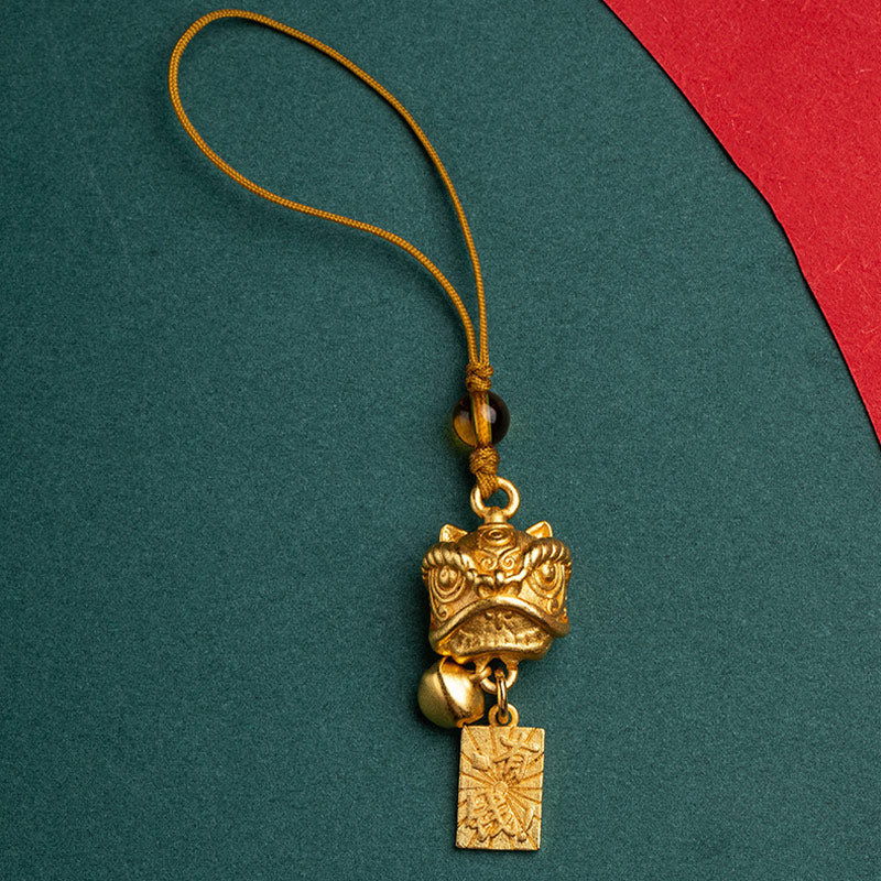 Copper Dancing Lion Phone Hanging Decoration for Wealth & Peace