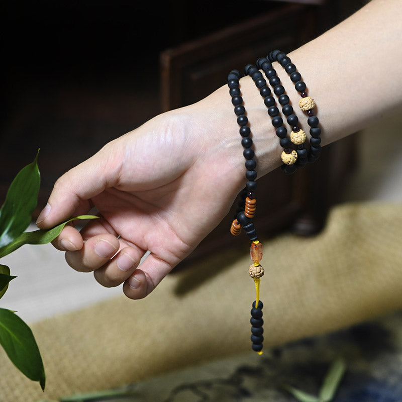 8mm Bodhi Seed Mala Bracelet with Cypress Red Agate