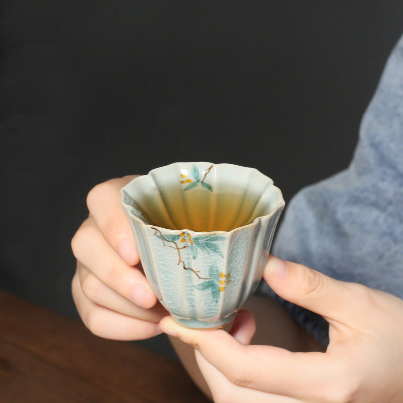 Loquat Dogwood Ceramic Kung Fu Tea Cup 75ml Zen Decor