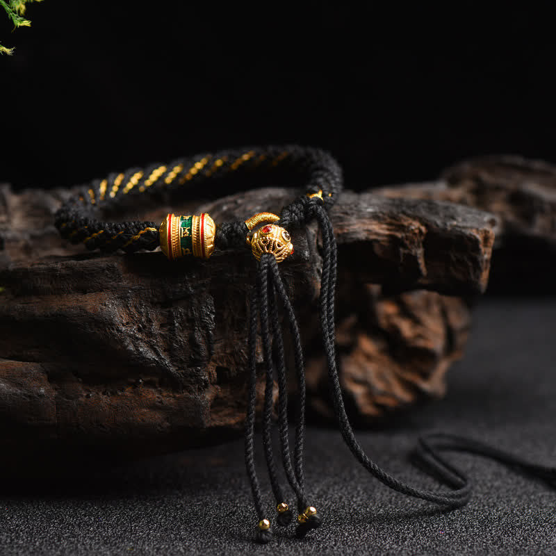 Handmade Tibetan Red String Luck Prayer Wheel Bracelet