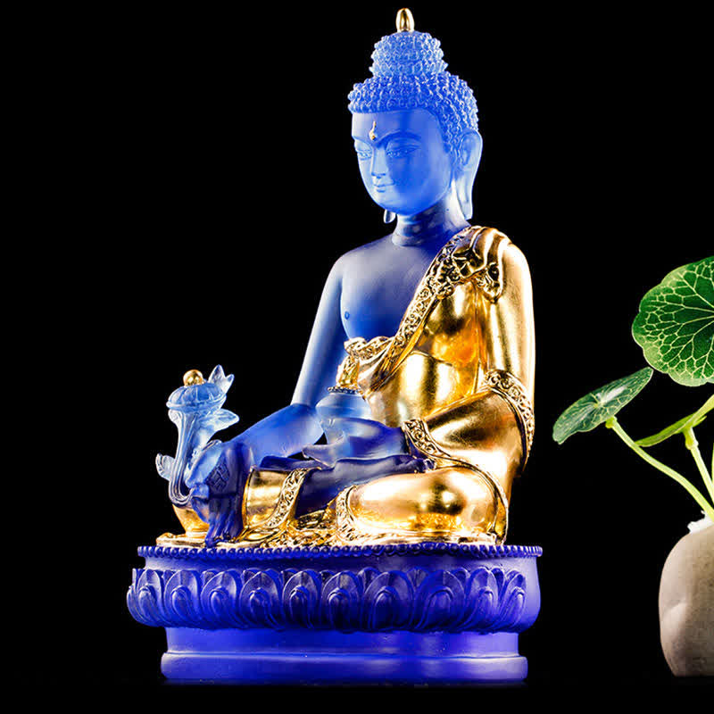 Handmade Liuli Crystal Medicine Buddha Statue 13cm