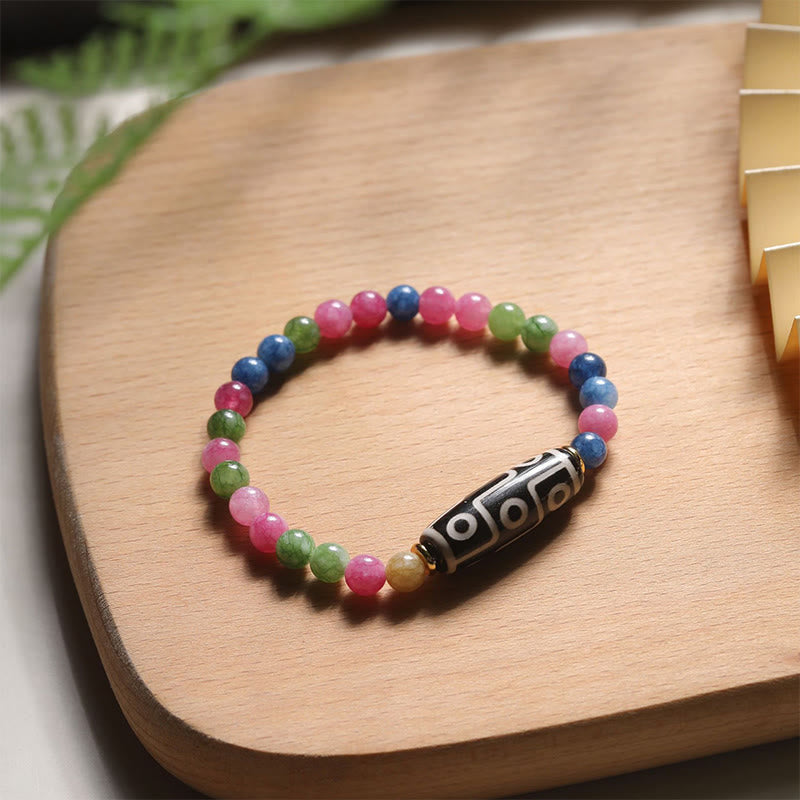 Tiger Eye Protection Bracelet with Nine-Eye Dzi and Tourmaline Beads