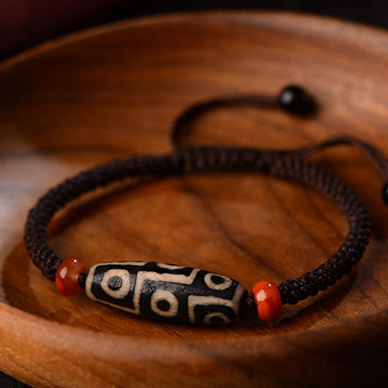 Unisex Nine-Eye Dzi Bead Agate Bracelet for Prosperity