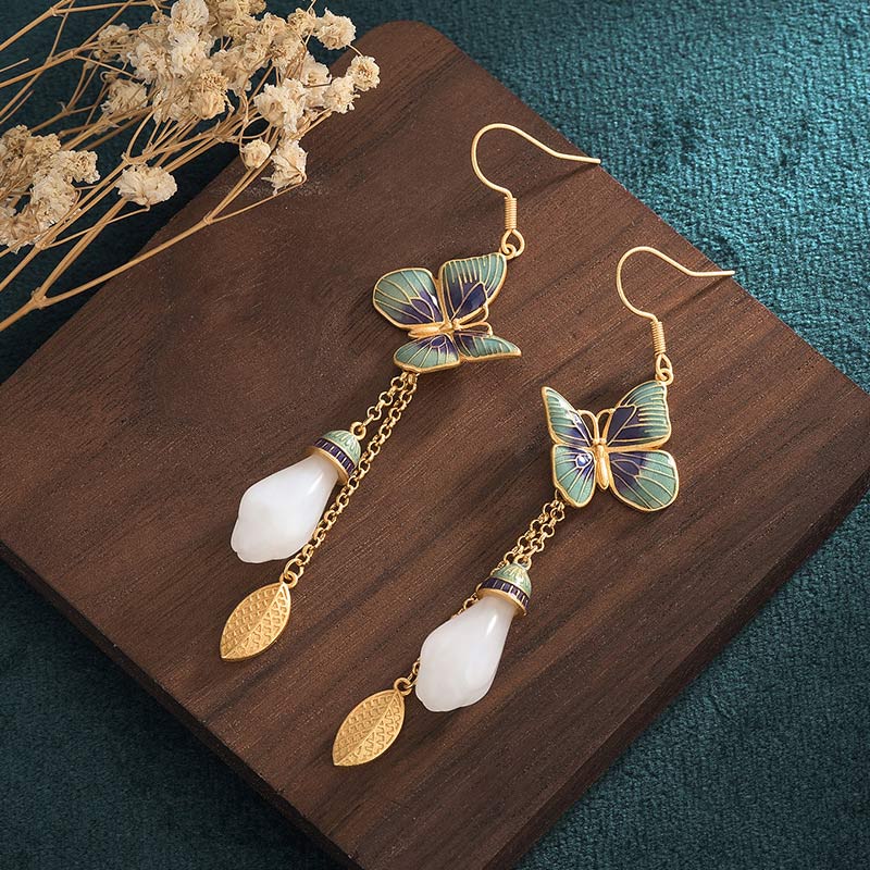 80mm White Jade Feng Shui Fortune Drop Earrings
