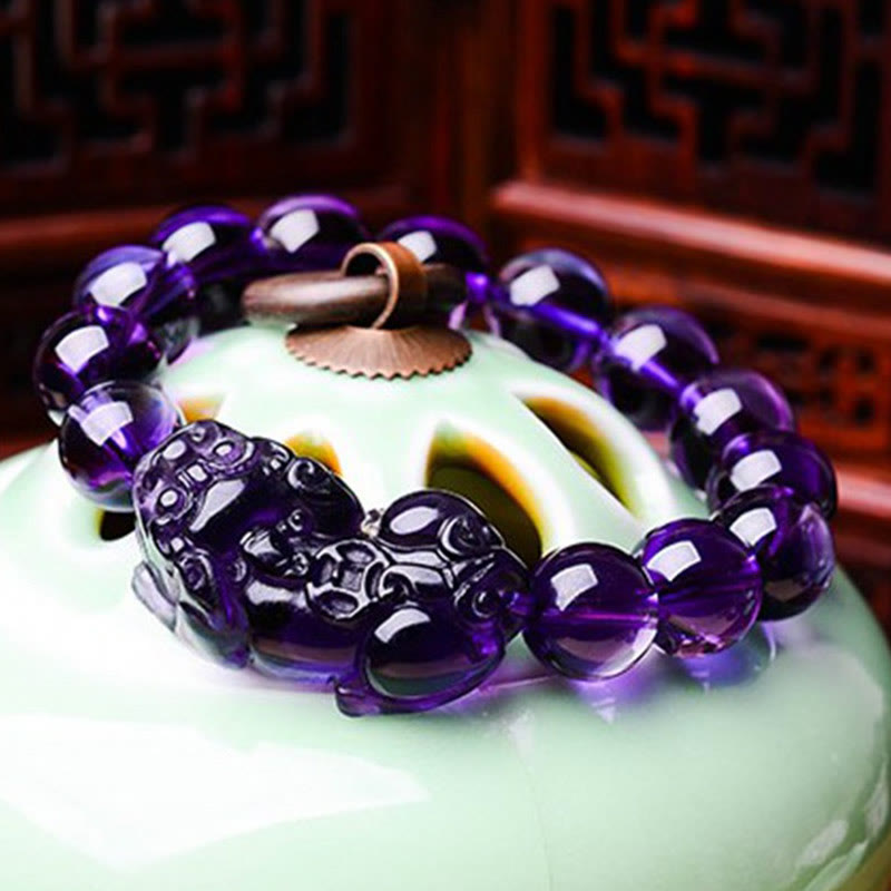 Amethyst Fortune Wealth Bracelet with Pi Xiu 10mm Beads