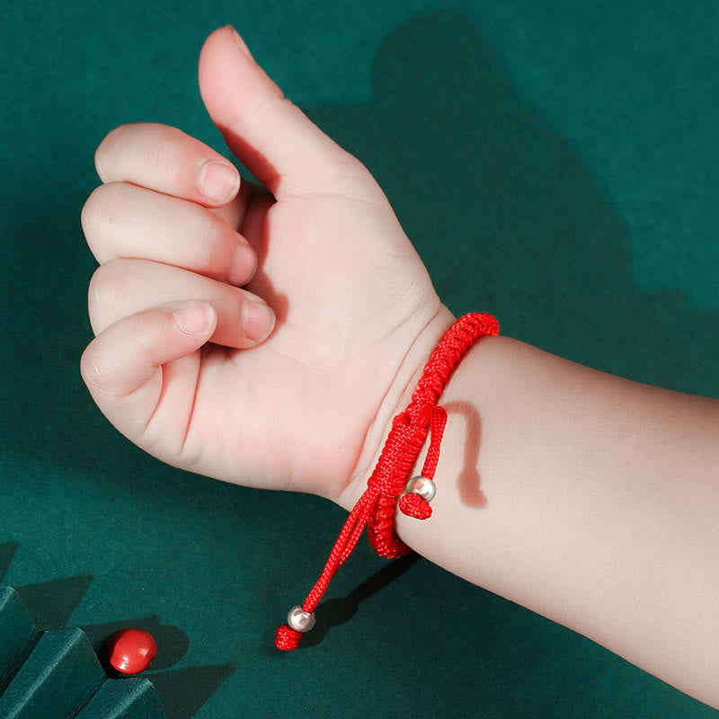 925 Sterling Silver Chinese Lock Charm Red String Kid's Protection Bracelet