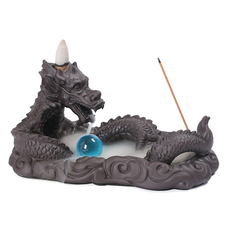 Purple Clay Dragon Incense Burner for Luck & Protection