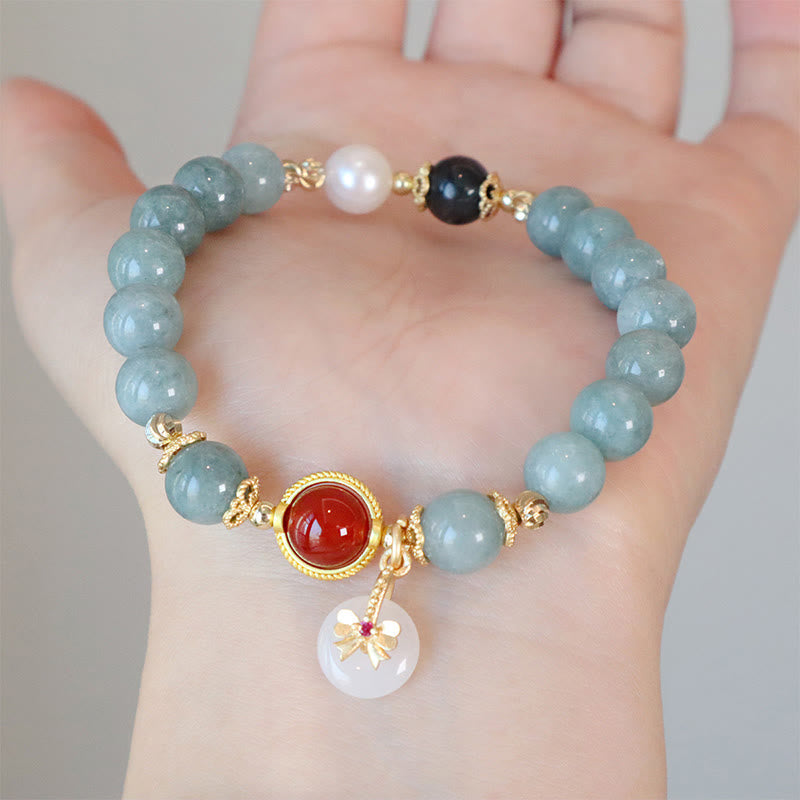 8mm Natural Jade Red Agate Luck Bracelet Bow Tie Design