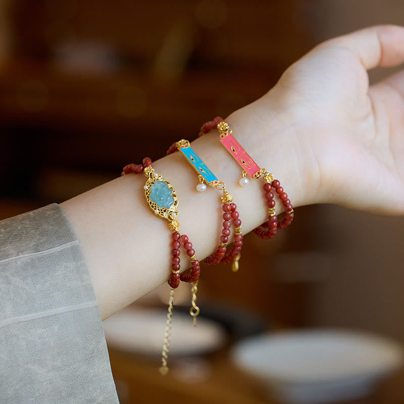 14-18cm Red Agate Jade Lotus Calm Double Layer Bracelet