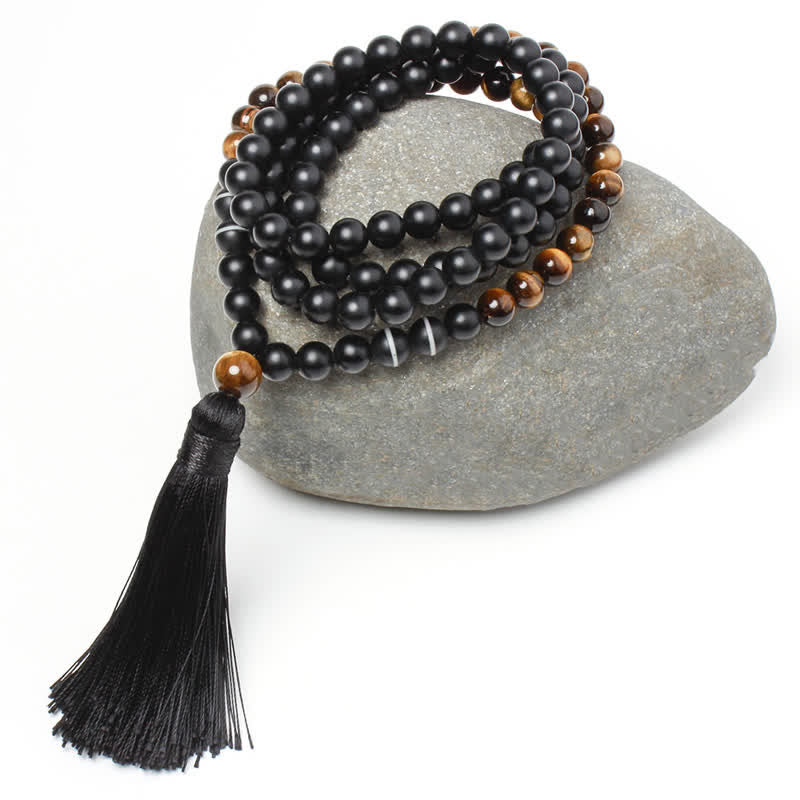 86cm Black Onyx Tiger Eye Fortune Necklace | Protection & Strength