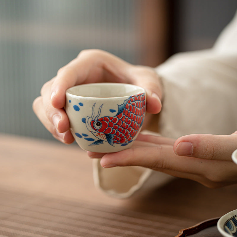 60ml Koi Fish Arowana Ceramic Teacup for Zen Decor
