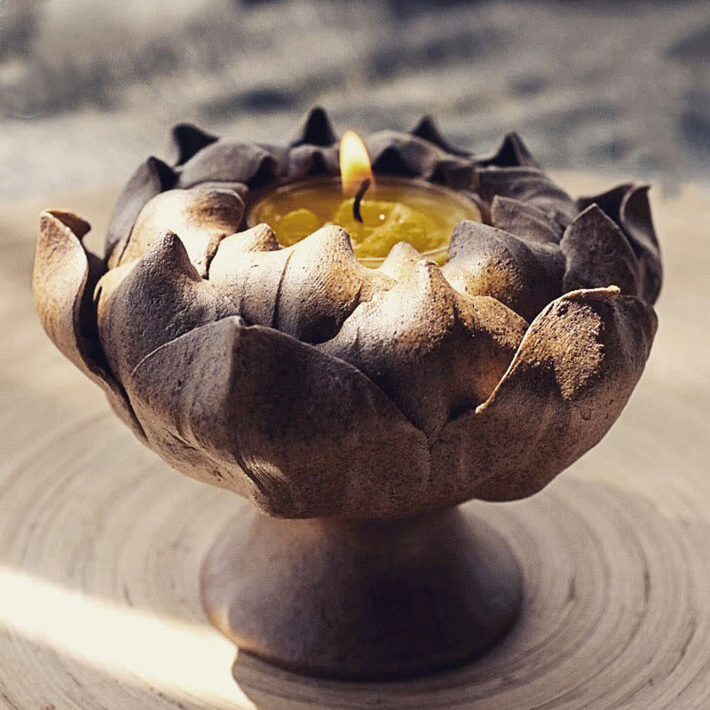 Lotus Flower Ceramic Candle Holder 11cm | Spiritual Home Accent