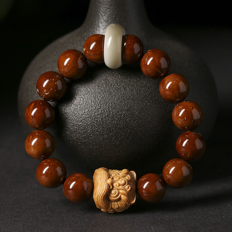 Purple Bodhi Seed Dancing Lion Spiritual Bracelet 15-17cm