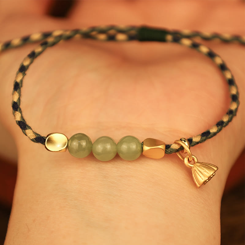 Handcrafted Hetian Jade Lotus Charm Bracelet 6mm