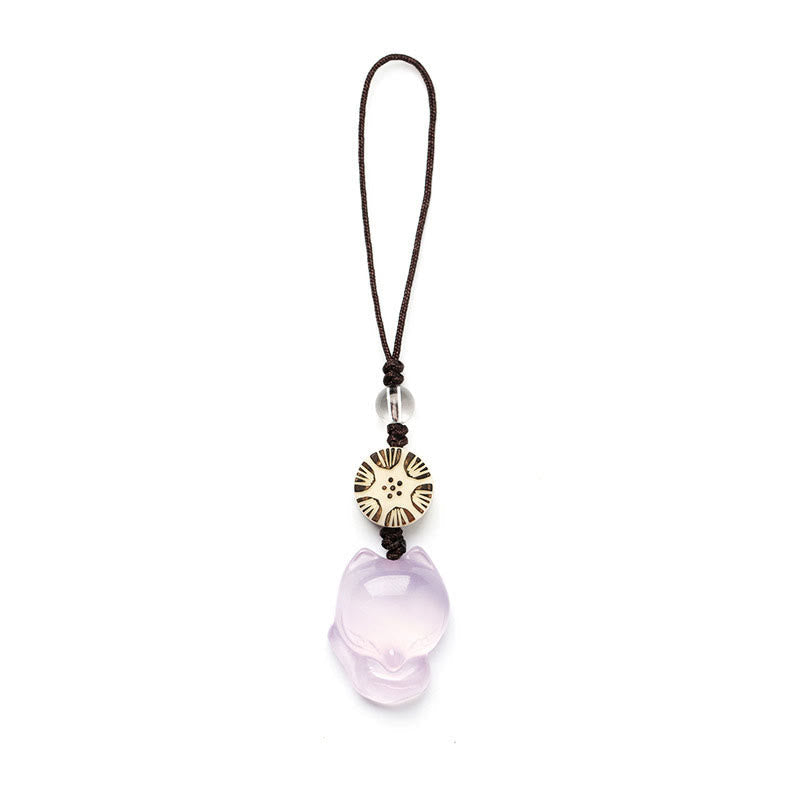 Natural Chalcedony Fox Harmony Zen Decor Hanging