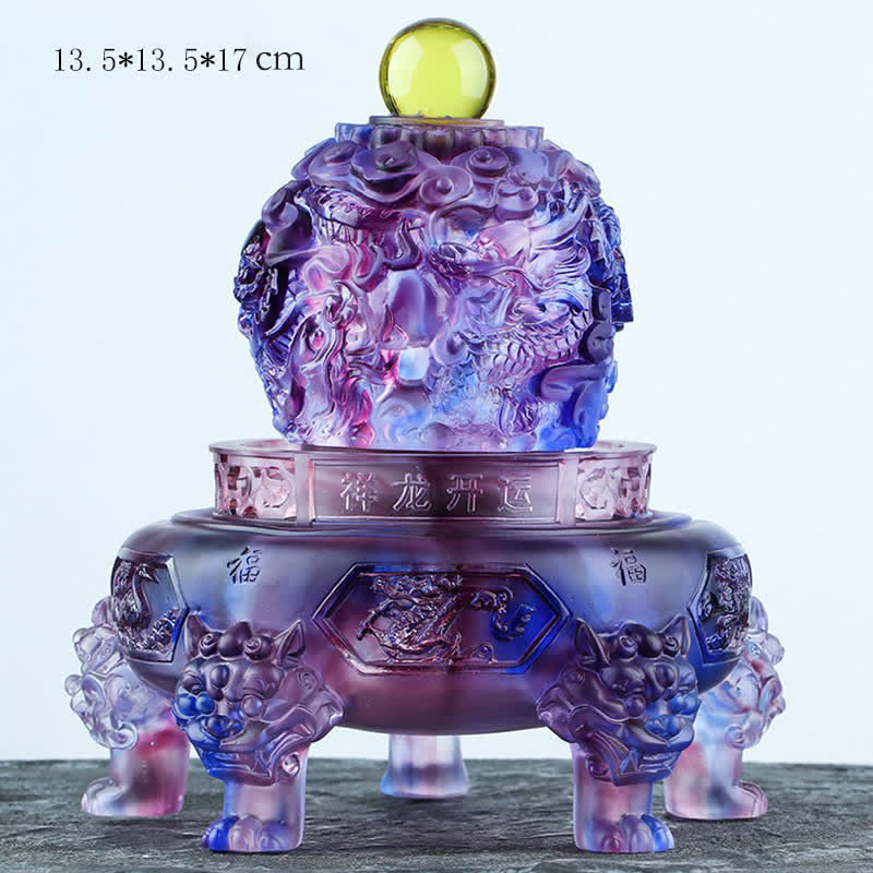 Handmade Liuli Crystal Feng Shui Dragon Decor 13.5cm