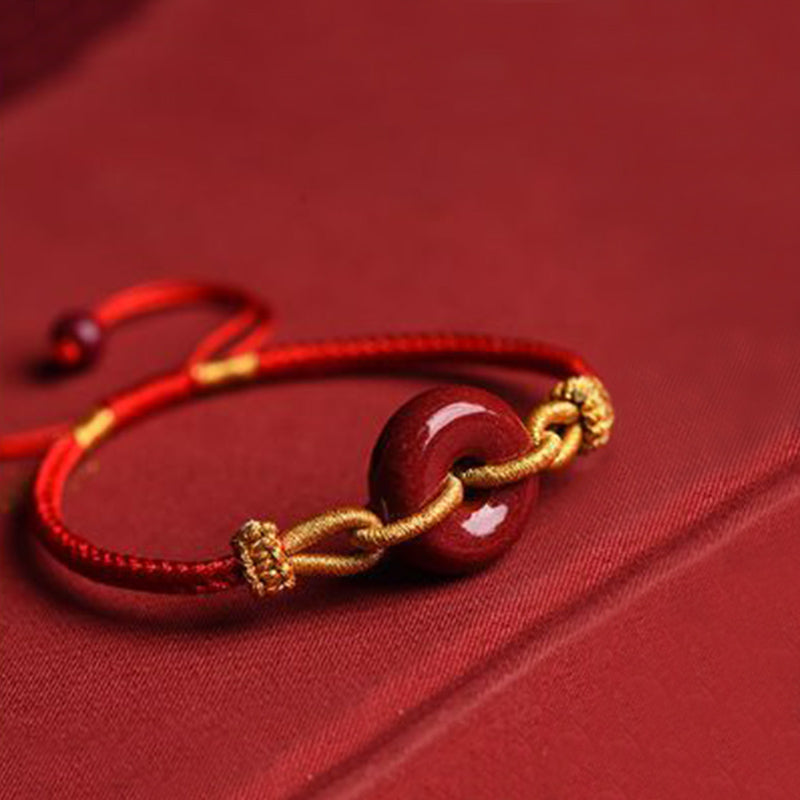 Cinnabar Peace Buckle Braided Rope Bracelet for Protection