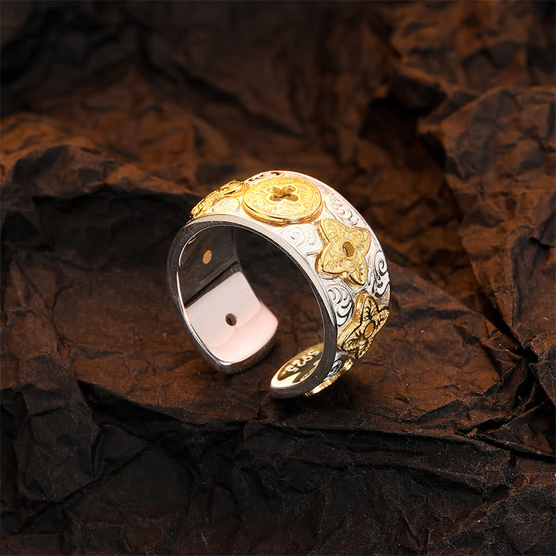 925 Sterling Silver Tang Dynasty Flower Design Luck Ring