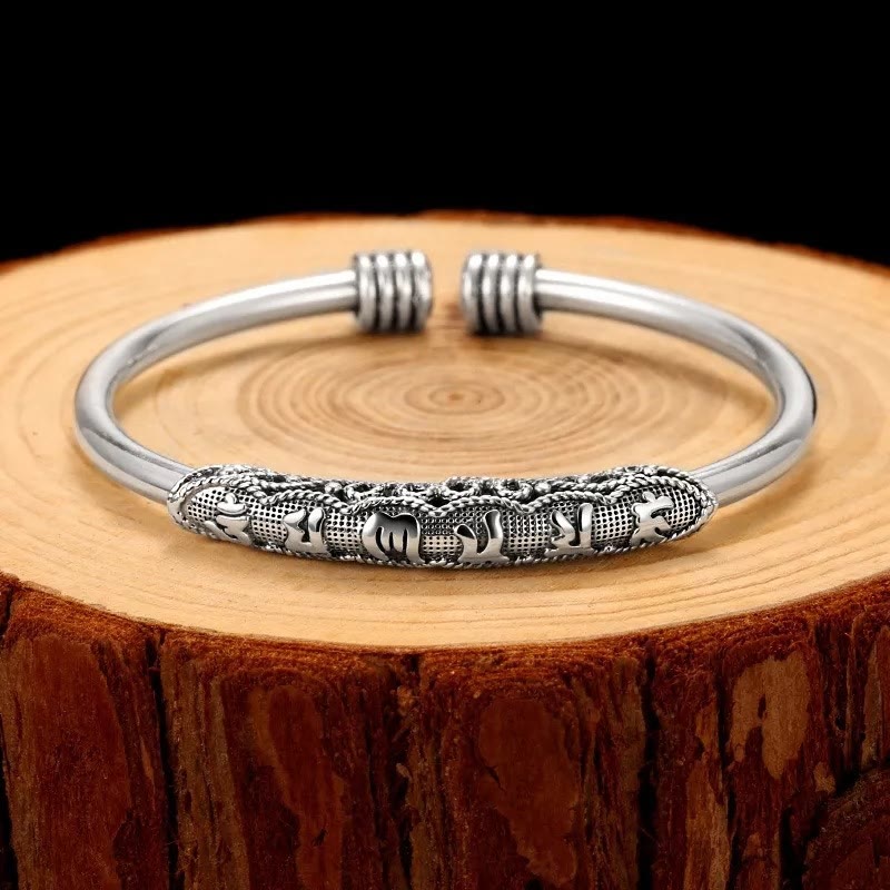 Unisex White Copper Om Mani Padme Hum Peace Cuff Bracelet