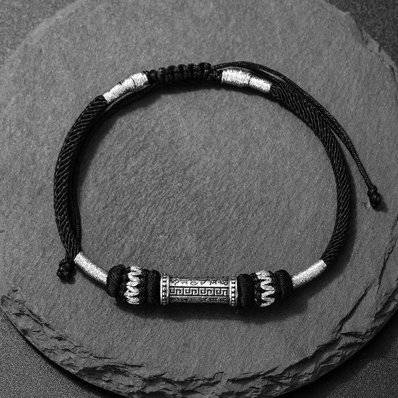 Om Mani Padme Hum 925 Silver Braided Rope Bracelet