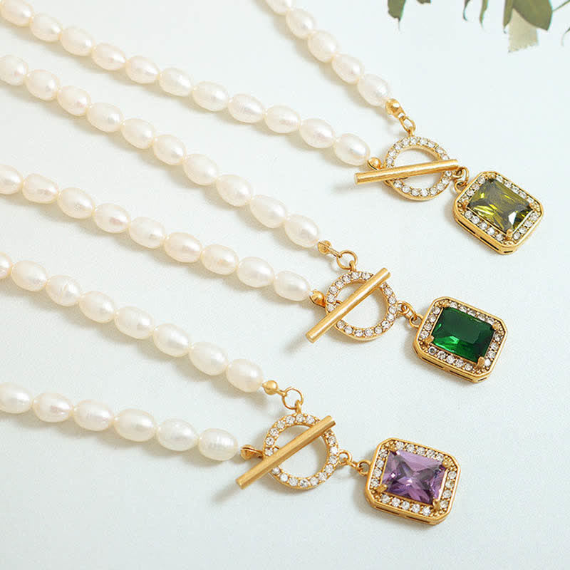 Pearl Zircon Charm Necklace for Wealth, Peace & Calm