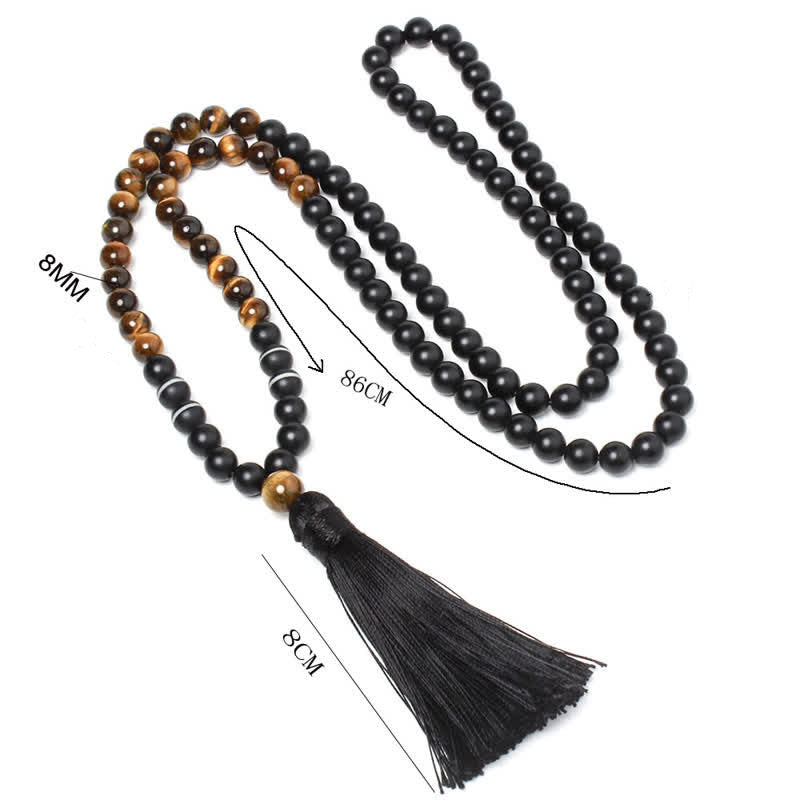 86cm Black Onyx Tiger Eye Fortune Necklace | Protection & Strength