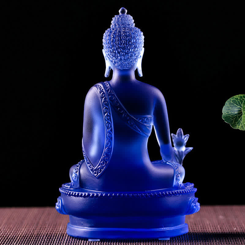 Handmade Liuli Crystal Medicine Buddha Statue 13cm