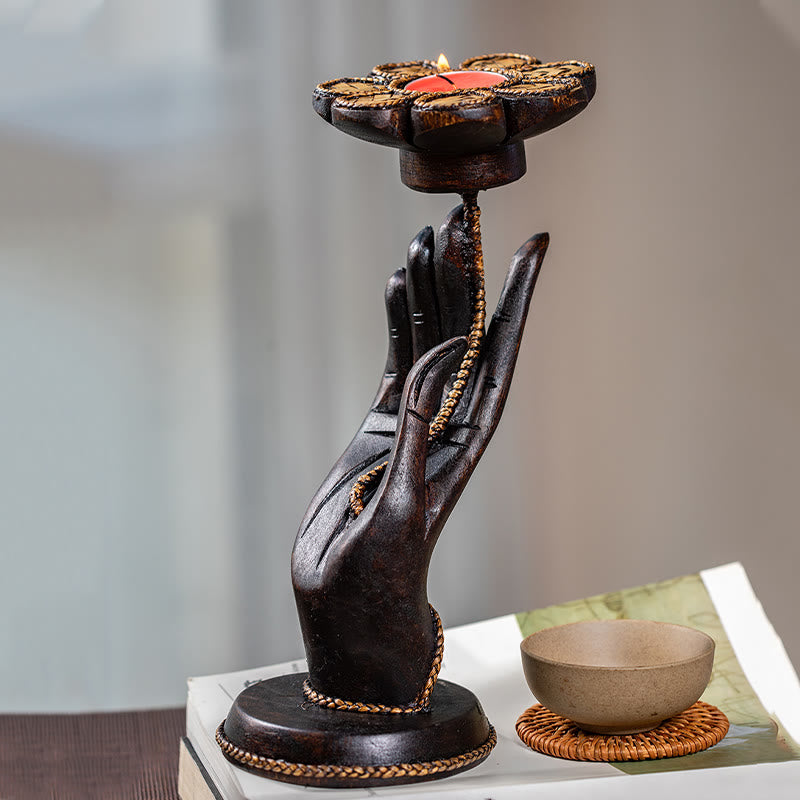 Wooden Hand Pattern Candle Holder | Spiritual Home Accent