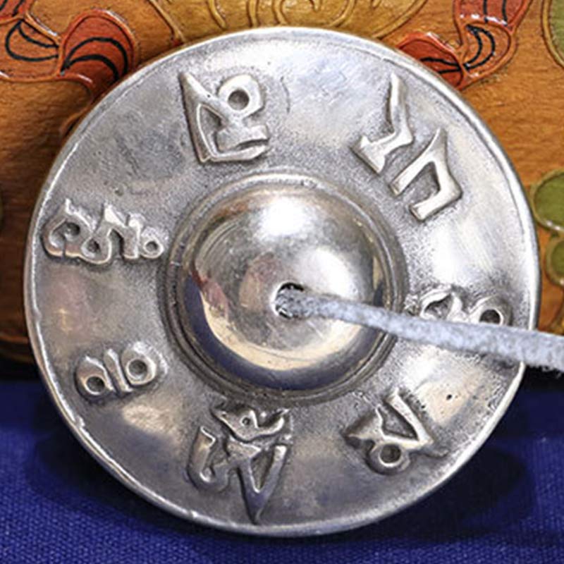 Six True Words White Copper Tingsha Bell for Meditation