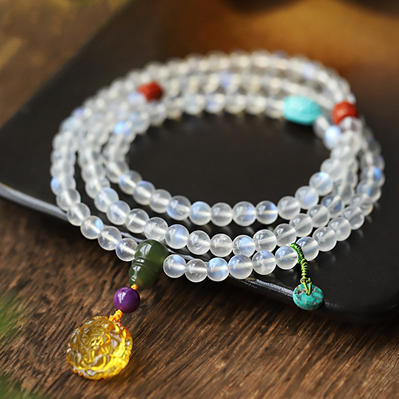 108 Beads Moonstone Lotus Healing Bracelet 6mm Mala