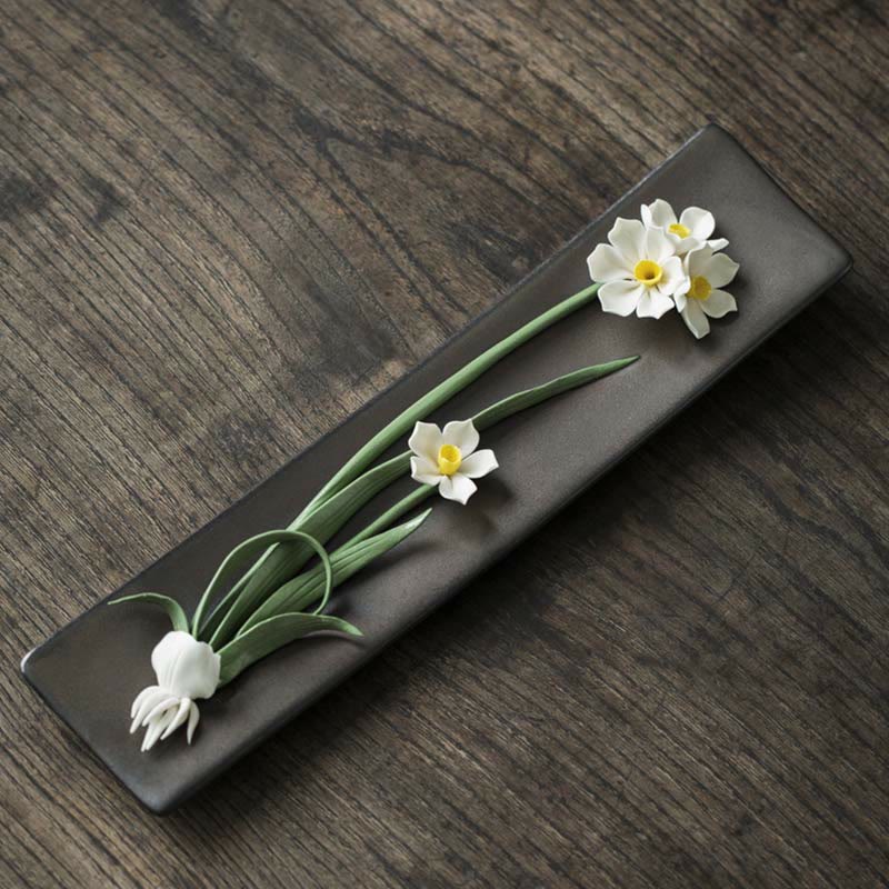 Ceramic Lotus Peony Rose Incense Burner 26cm Spiritual