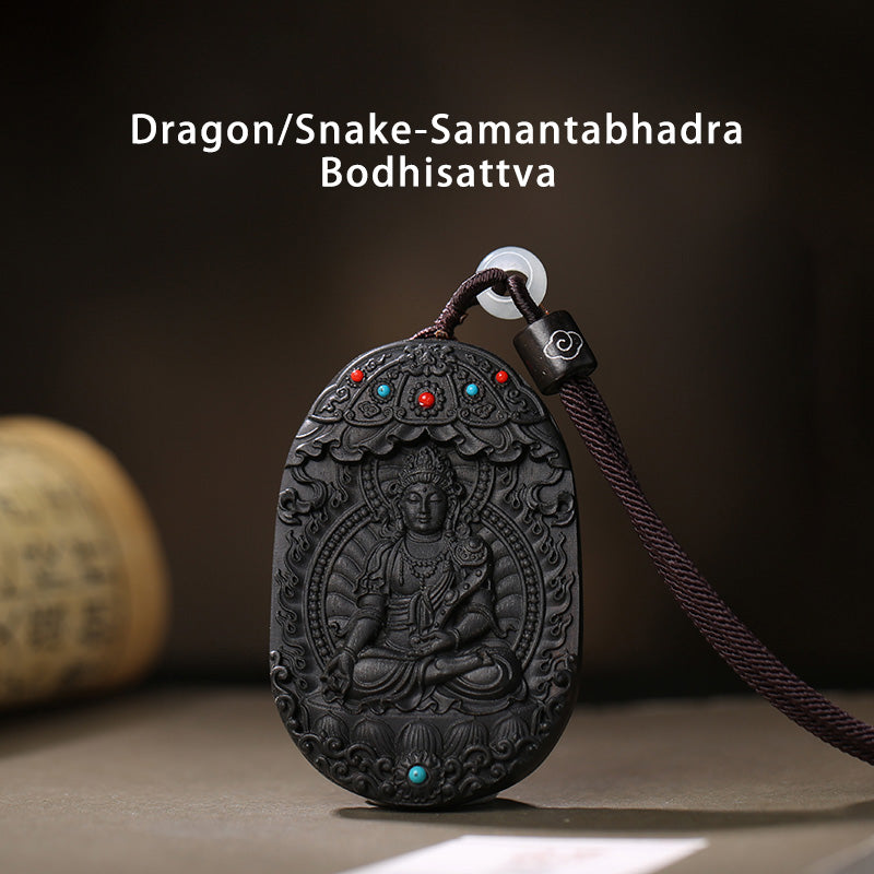 Chinese Zodiac Agarwood Necklace with Om Mani Padme Hum Pendant